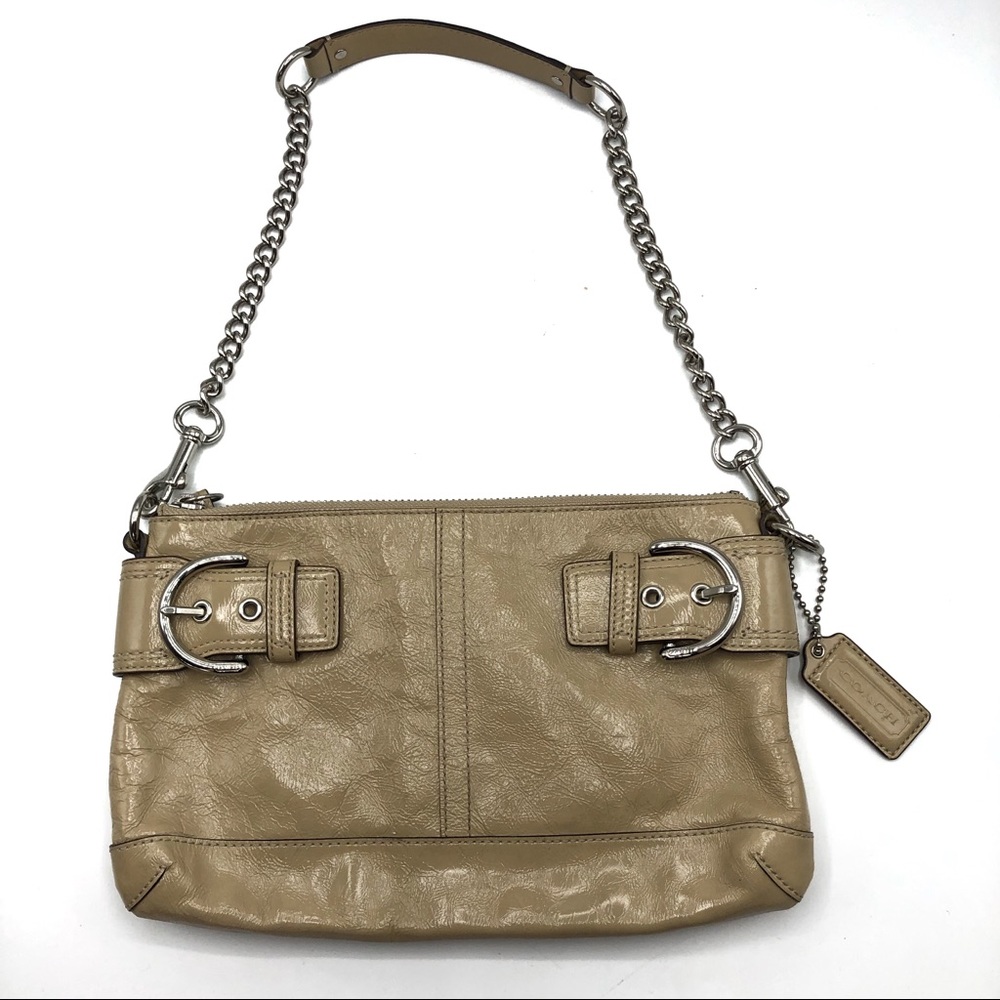 Coach Legacy Leather Clutch Bag F13454 Beige with Pink Lining & Chain Strap